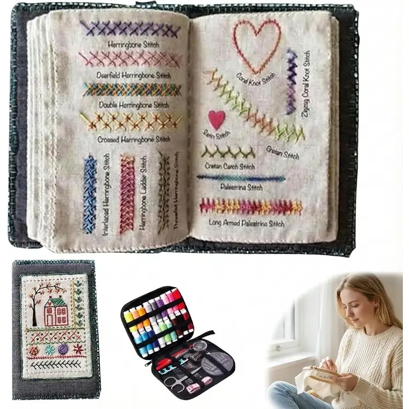 DIY Embroidery Stitch Practice Book Kit | Beginner Embroidery Tool Set with Needle & Thread Pack, Stitch Guide for Beginners