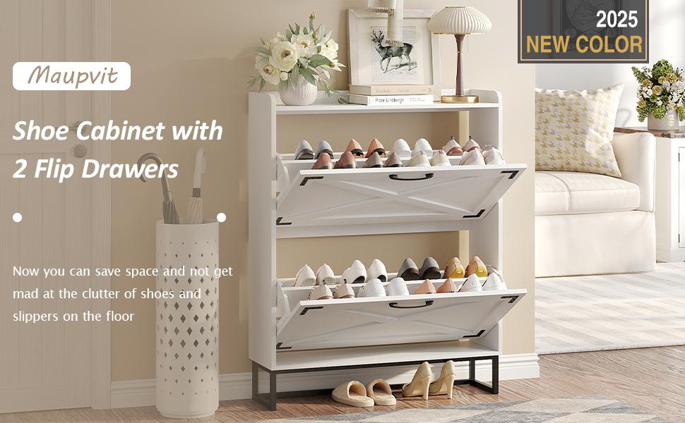 Vabches Shoe Storage Cabinet Freestanding Organizer With Metal Legs For Entryway