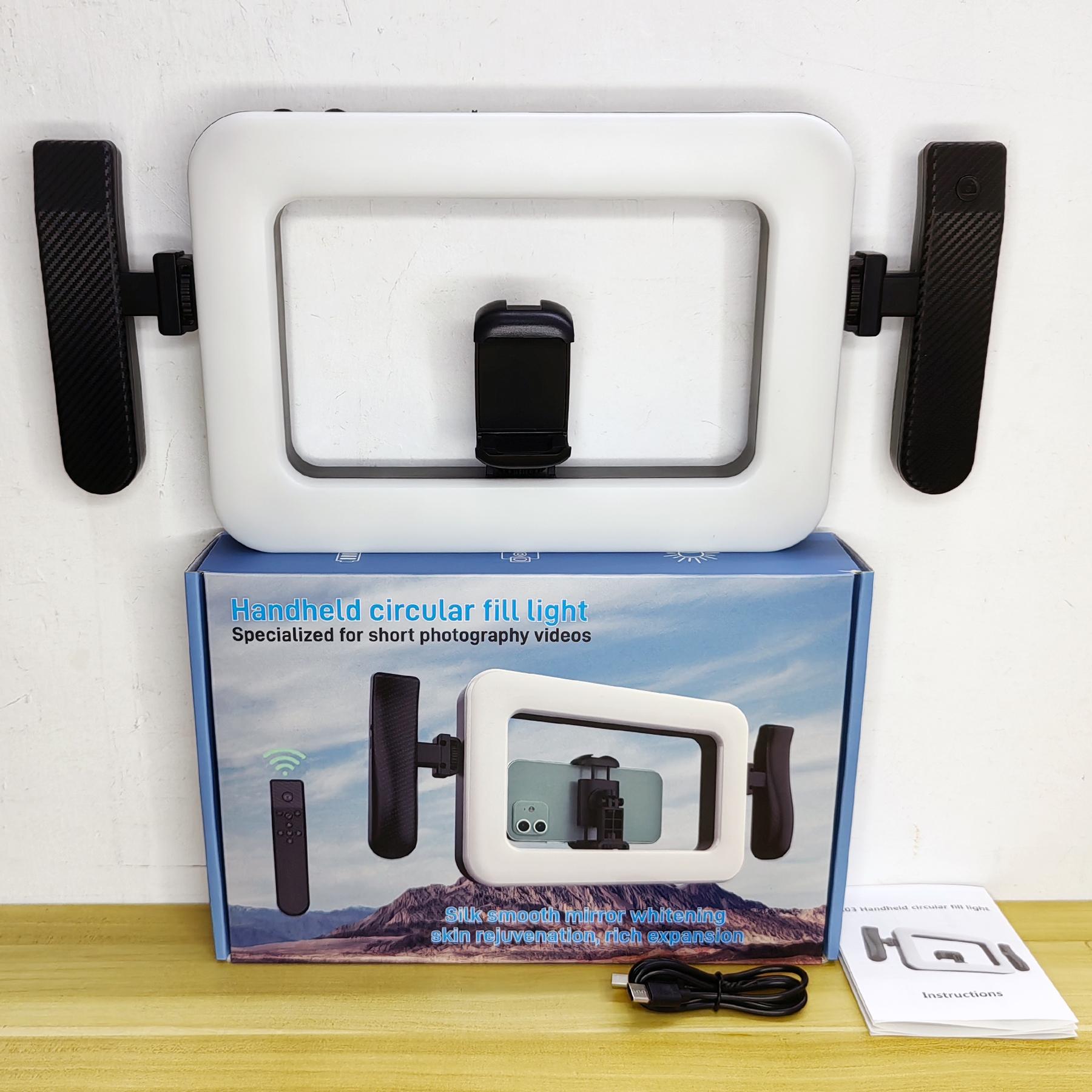 Handheld Multifunctional Circular Fill Light with Handle, Built in Wireless Remote Control, 3600mah Rechargeable Battery, Three Color Temperatures, Portable Selfie Lamp, Phone Accessories, Gift