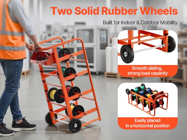 VEVOR Wire Spool Rack, 11 Rods, Multi-Spool Wire Rack Dispenser, Cable Caddy with Wheels, Cable Holder with Storage Tray for Wiring Storage, for Electrical, Industrial Retail Use, Working Efficiency