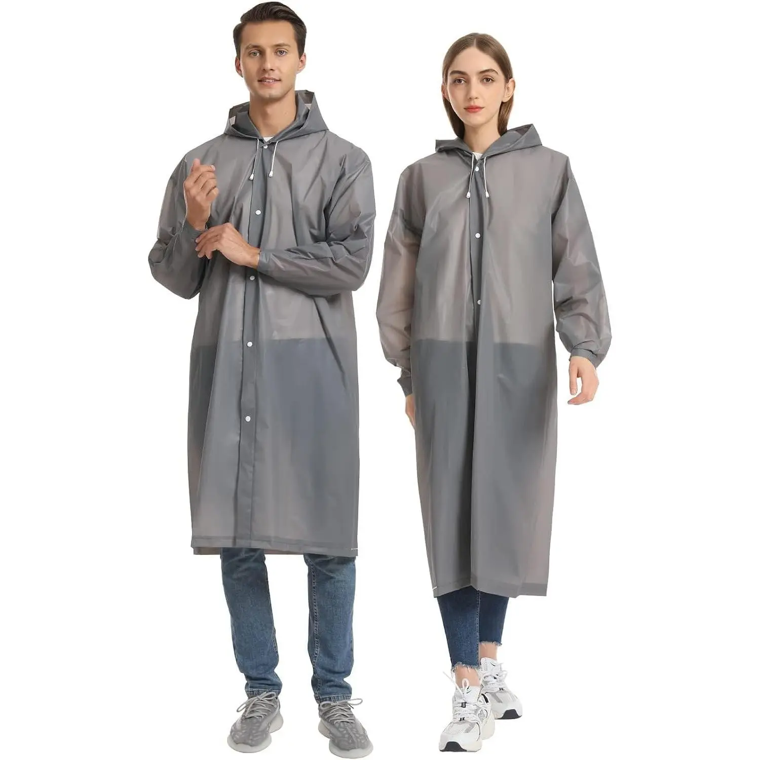 2 Pack Reusable EVA Rain Ponchos with Hoods and Sleeves for Adults - Portable Lightweight RaincoatsGift