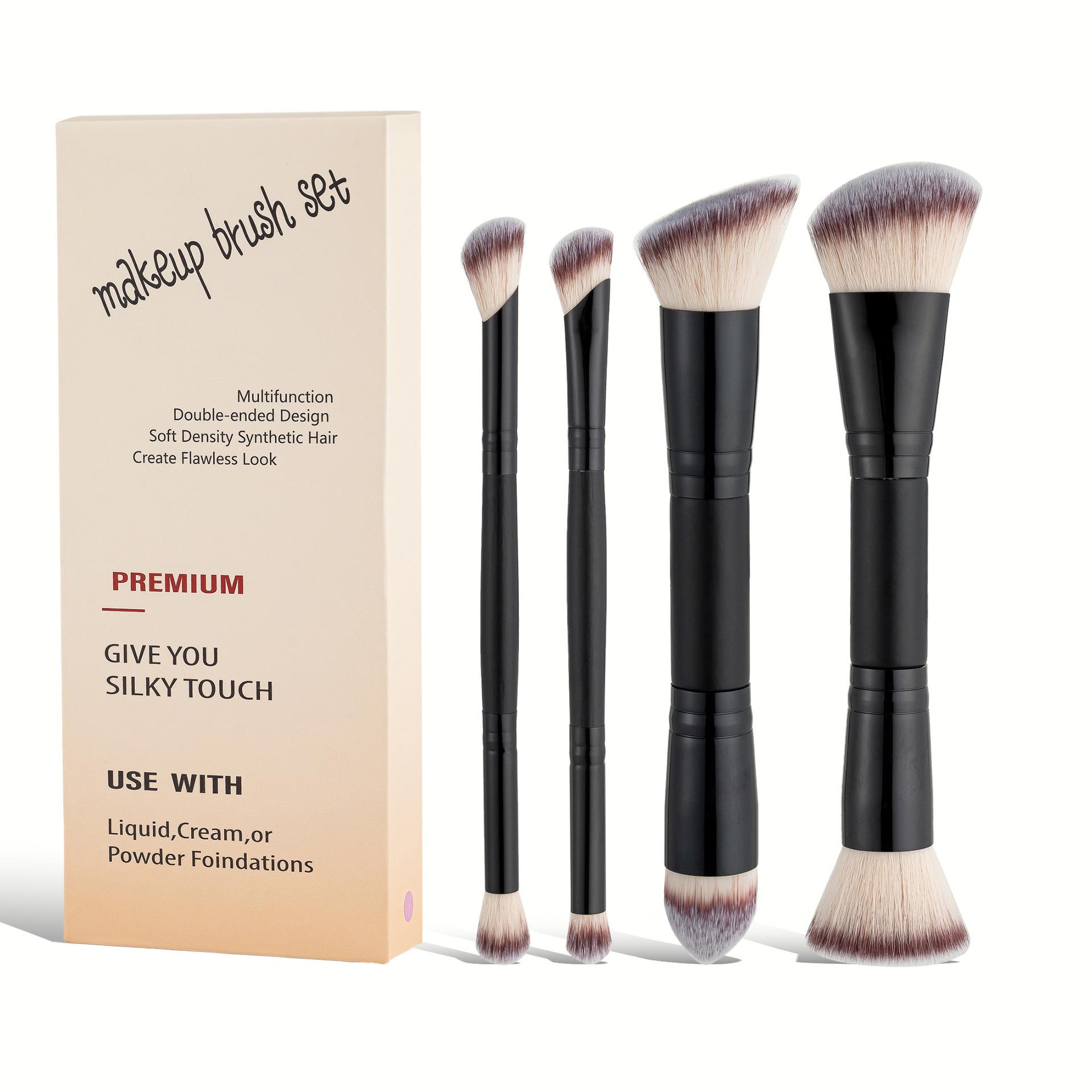 Multifunctional Twin-headed Makeup Brush Set (4 Pcs), Premium Synthetic Bristles Suitable for Liquid/Cream/Powder Foundations, Silky Touch for Flawless Makeup, Travel-friendly Makeup Tool, Soft Cosmetic Brushes, Ideal Gift for Women & Girls