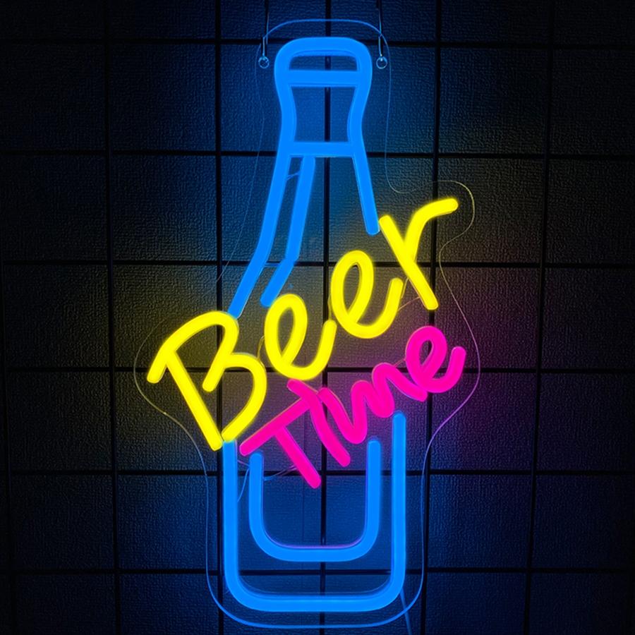 Beer Time Neon Sign Led Wall Decor Man Cave Neon Light Up Signs Wall Art for Home Room Bar Bedroom USB Powered
