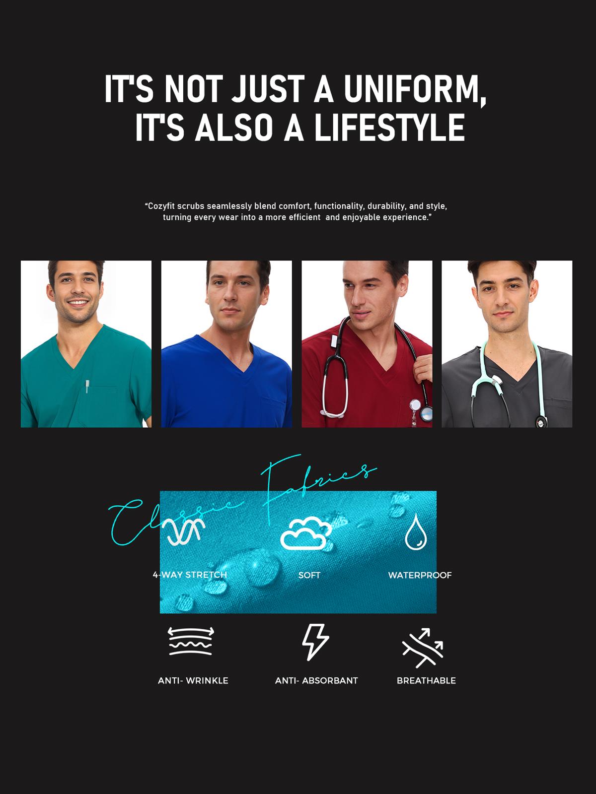 COZYFIT Scrubs for Men - 4 Pockets V-Neck Scrub Top and 7 Pockets Jogger Pants Mens Scrubs Set SpringStatements COZYFIT Scrubs for Men - 4 Pockets V-Neck Scrub Top and 7 Pockets Jogger Pants Mens Scrubs Set SpringStatements