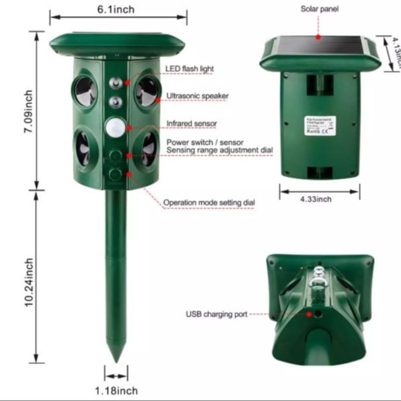 2pcs Animal Repeller Outdoor Waterproof Variable Frequency Ultrasonic Deterrent for Squirrels, Foxes, Bats, Multi-Scene Use Garden, Farm