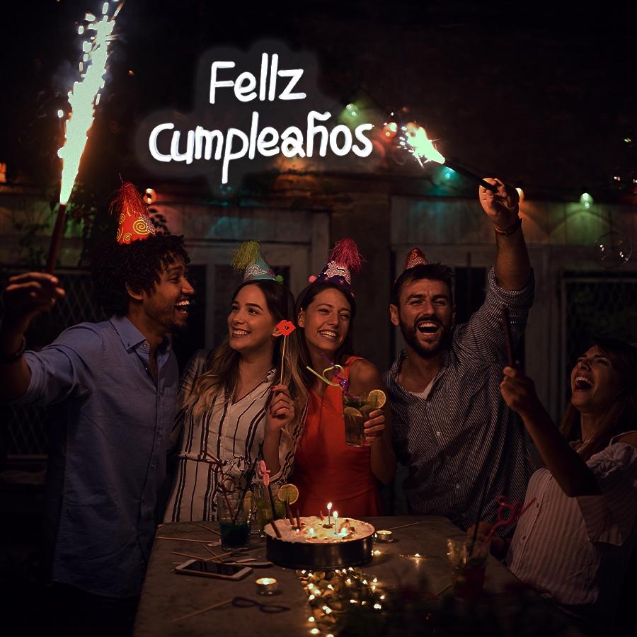 Feliz Cumpleaños  Neon Sign Light Spinish Happy Birthday Wall Sign Decor Fiesta Mexican Themed Birthday Party Backdrop Banner Gifts  USB Powered