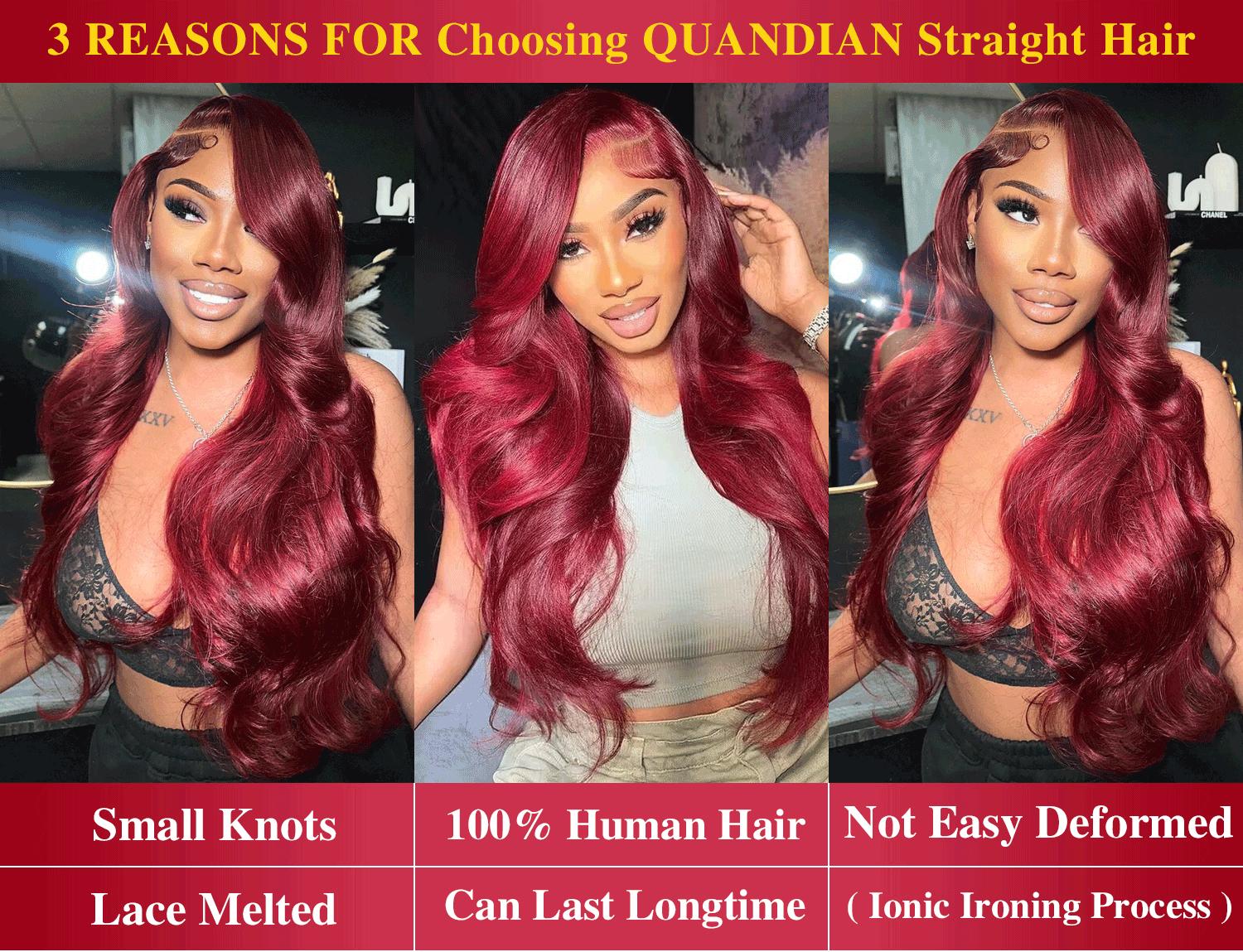QUANDIAN 99J Burgundy Colored 13x4 HD Lace Front Wigs Human Hair Body Wave Red Wig 180 Density Wine Red Lace Front Human Hair Wigs for Women Springtok