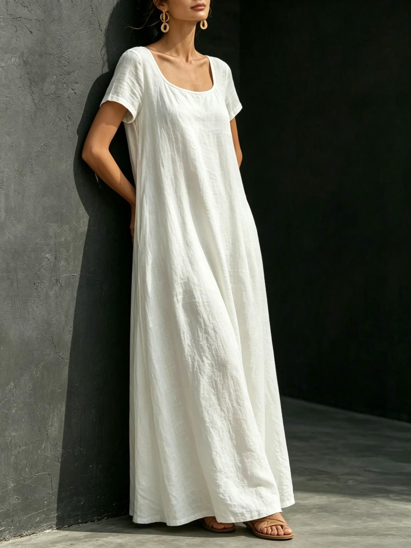 Summer Casual Solid Color Dress, Loose Fit A-Line Long Dress, Commute Vacation Beach Two-In-One, Beach Vacation Leisure Long Dress, Womenswear, Lady