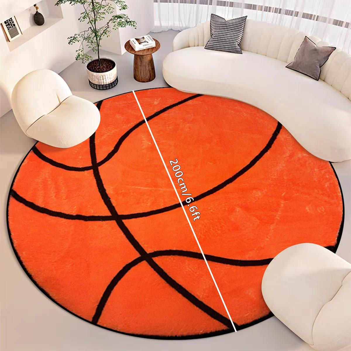 Basketball Lover Carpet, Round Basketball Shaped Mat, Soft Non-Slip Rug, Home Decor Rugs, Soft Area Rug, Decorative Rug, Floor Rug, Easy Clean, Indoor Decor for Living Room Bedroom