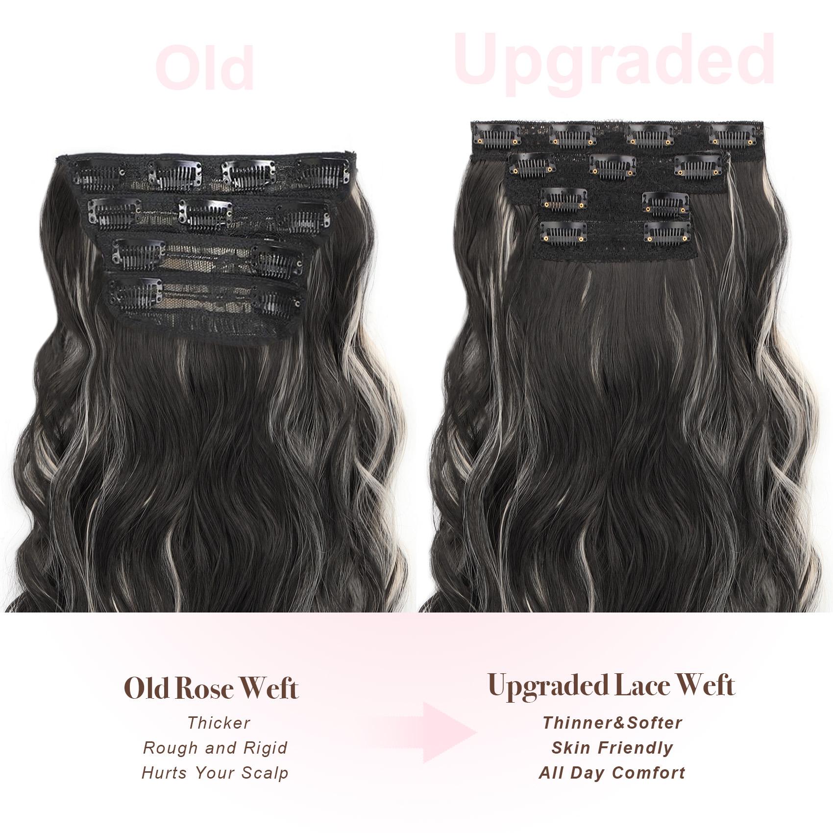 [QBEAUTY]  Blonde/Brown/Red  Clip- in Synthetic Hair Extensions Long Wavy 4PCS Thick Hairpieces  Double Weft Natural Hair Extensions for Women New Upgraded Lace Weft  Same Amount Of Full Hair With Lighter Weight All Day Comfort