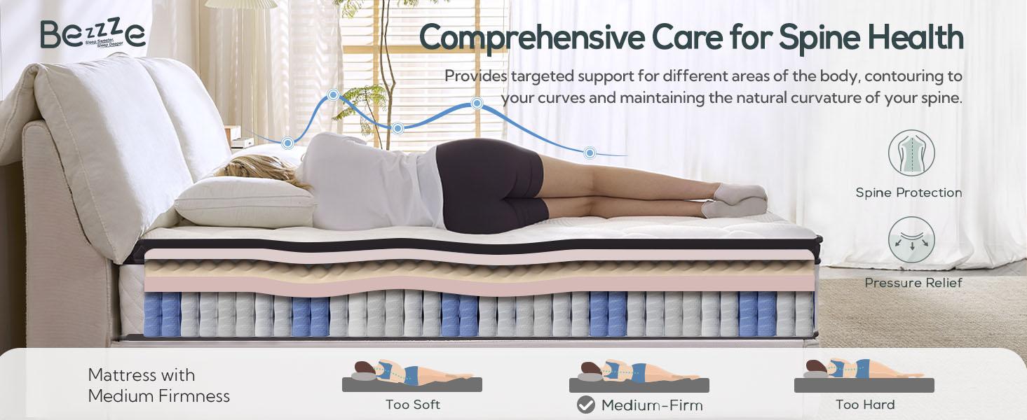 Bezzze Queen Hybrid Mattress in a Box 3-in-1 Comfort Memory Foam Supportive Coils for Zero Motion Transfer Back Lumbar Support Medium Firm Soft Multiple Sizes Twin Full Queen Pressure Relief Traditional Coil Mattress Bezzze Queen Hybrid Mattress in a Box 3-in-1 Comfort Memory Foam Supportive Coils for Zero Motion Transfer Back Lumbar Support Medium Firm Soft Multiple Sizes Twin Full Queen Pressure Relief Traditional Coil Mattress