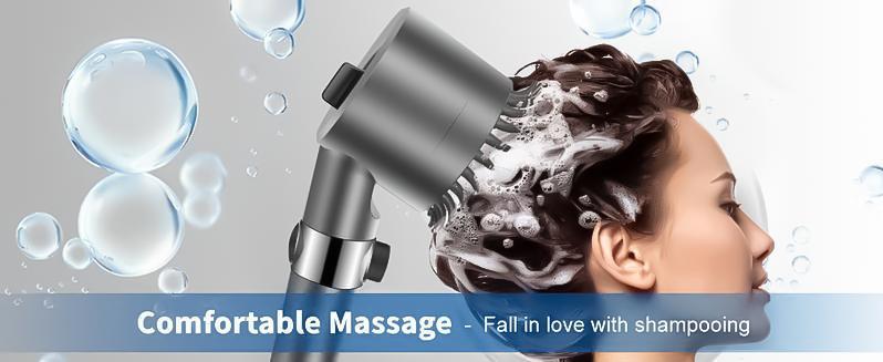 The 5-in-1 pressurized handheld shower head features one-touch on/off control and cool mist mode, a universal 59-inch hose, a drill-free mount, and 6 filters, making it ideal for a comfortable massaging shower.
