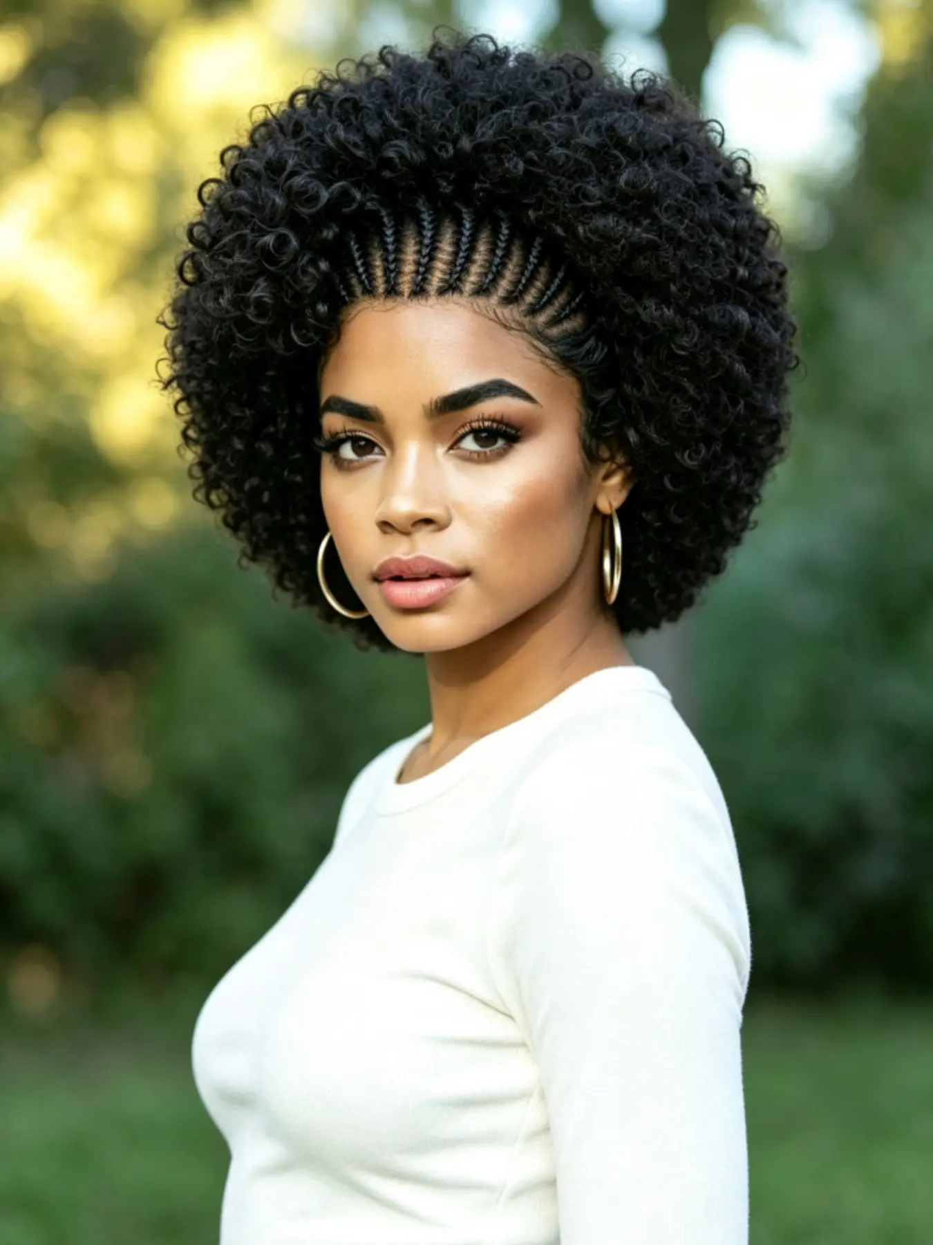 Full Lace Front Knotless Braided Wig, Afro Curly Ends, Middle Parting Design, Lightweight Synthetic Hair, Ideal for All Seasons