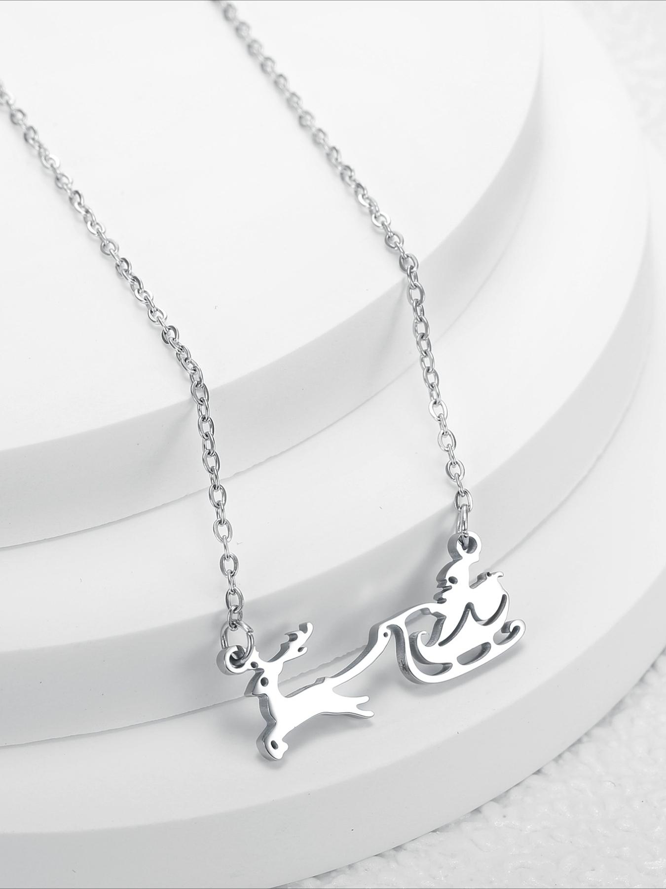 Santa Claus Elk Sled Pendant Necklace, Stainless Steel Non Fading, Personalized Versatile Accessory, Christmas Accessories