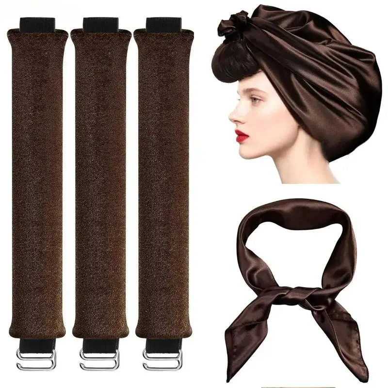 4-in-1 Velvet Heatless Curler Set with Silk Scrunchie, Overnight No-Heat Rollers for Medium-Long Hair, Gentle Heatless Curl Hairstyling Accessory (Sports & Outdoor Hair Care Accessory)