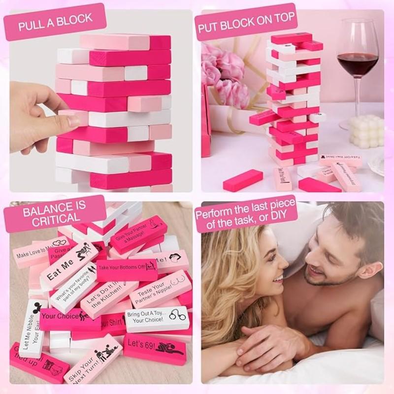 48 Piece Block Tower Jenga Game, Colorful Couple Dating Blocks, Romantic Date Night Challenge, Perfect Valentine's Day Gift, Wooden Block 48 Piece Block Tower Jenga Game, Colorful Couple Dating Blocks, Romantic Date Night Challenge, Perfect Valentine's Day Gift, Wooden Block