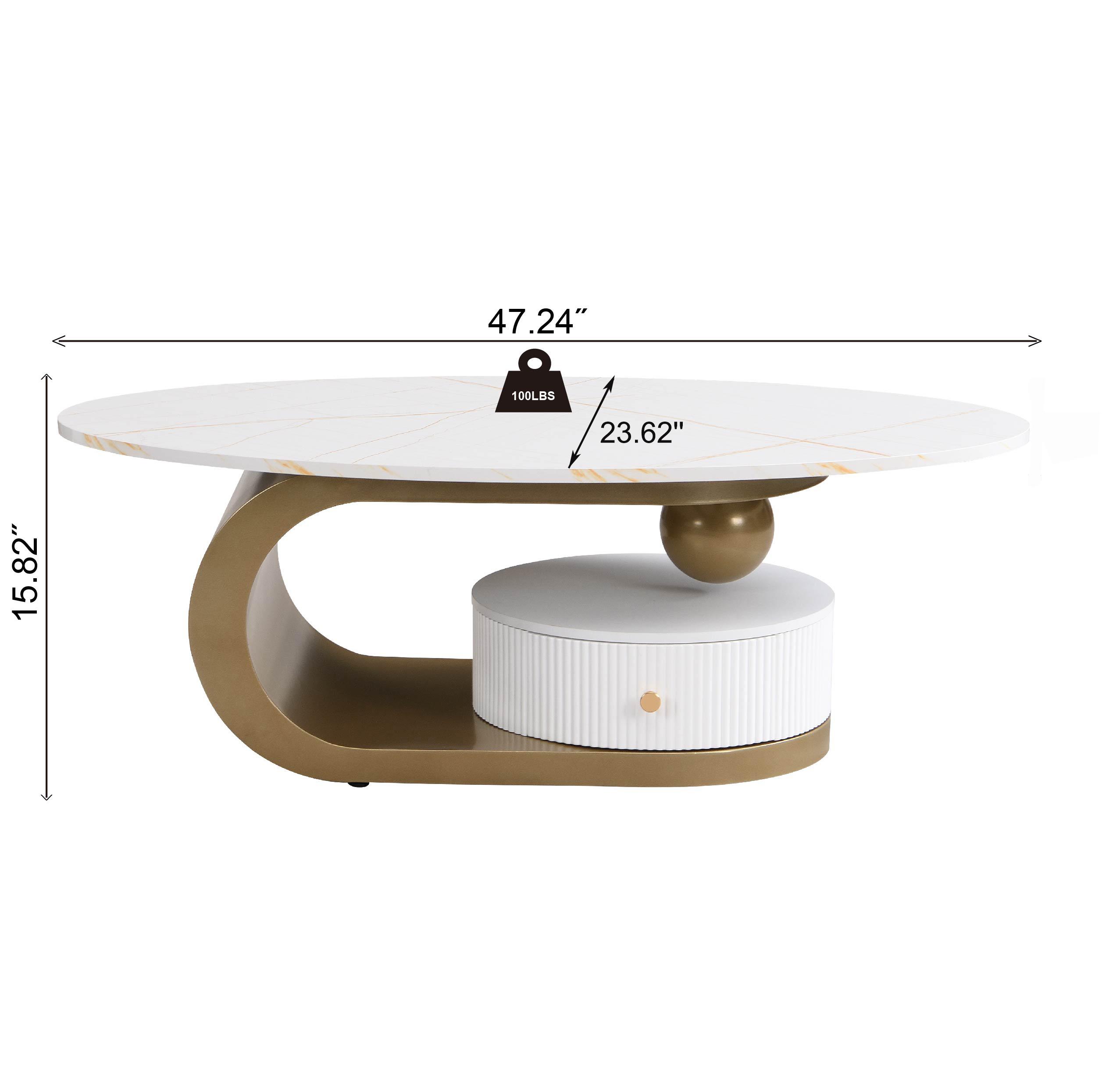 Nesting Coffee Table Set of 2, Living Room Oval Center Table and Round End Table Set, White Faux Marble Top Gold Metal Base Nesting Coffee Table Set of 2, Living Room Oval Center Table and Round End Table Set, White Faux Marble Top Gold Metal Base