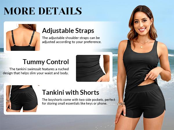 Yonique Tankini Swimsuits with Shorts - Two Piece Swimsuits Tummy Control Bathing Suits with Pockets