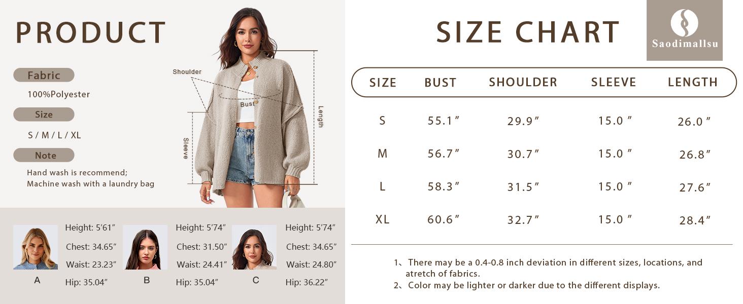 Saodimallsu Womens Oversized Cardigans Long Lantern Sleeve Button Down Chunky Knit Loose Fall Sweater Coats