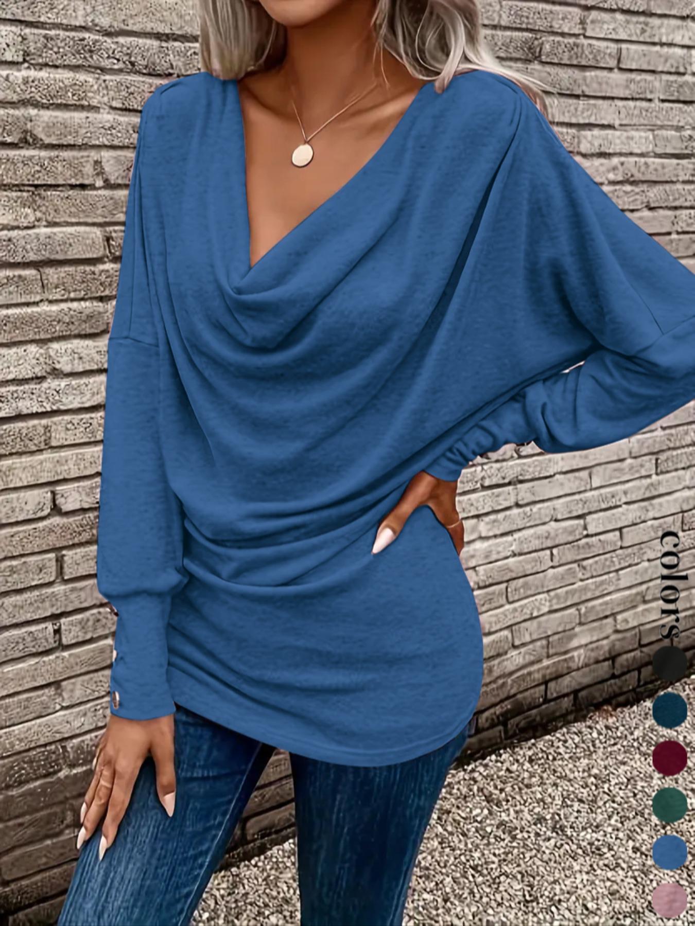 Women's Casual Ruched Long Sleeve T-Shirt, New European-Style Top in Comfortable Stretch Fabric, Perfect for Fall & Winter