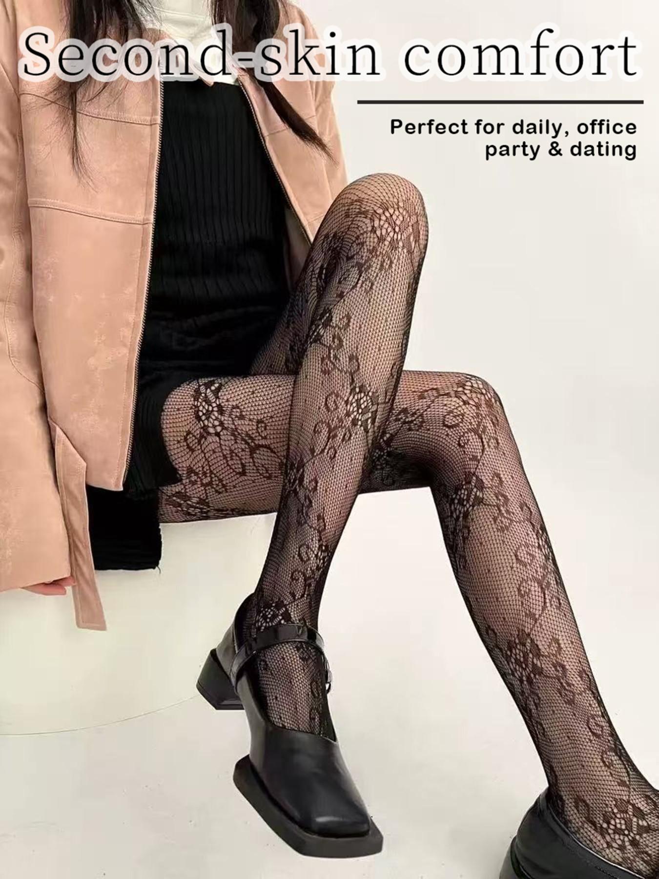 Spring Summer Thin Floral Mesh Stockings, Sexy Vintage Women's Pantyhose, Boho Style, Fitted, Made in China