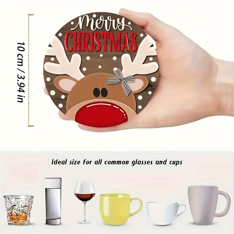 6-piece charming Christmas-style wooden coasters - round, heat-resistant and non-slip drink pads, suitable for home decoration and parties - perfect gift ideas and Christmas-themed home decor