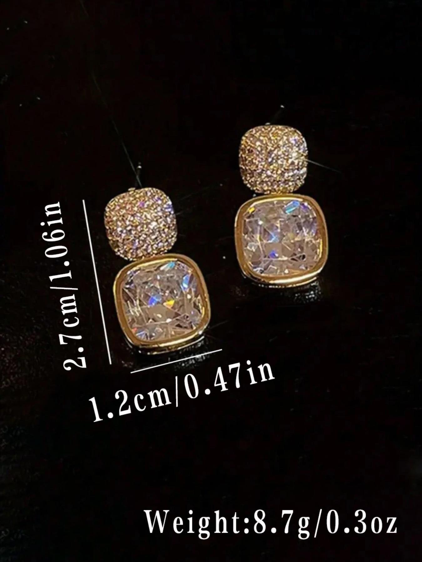 1 Pair Rhinestone Zircon Square Earrings, Unique Women's Daily Jewelry, Fashionable Studs for Everyday Wear, Elegant Accessory