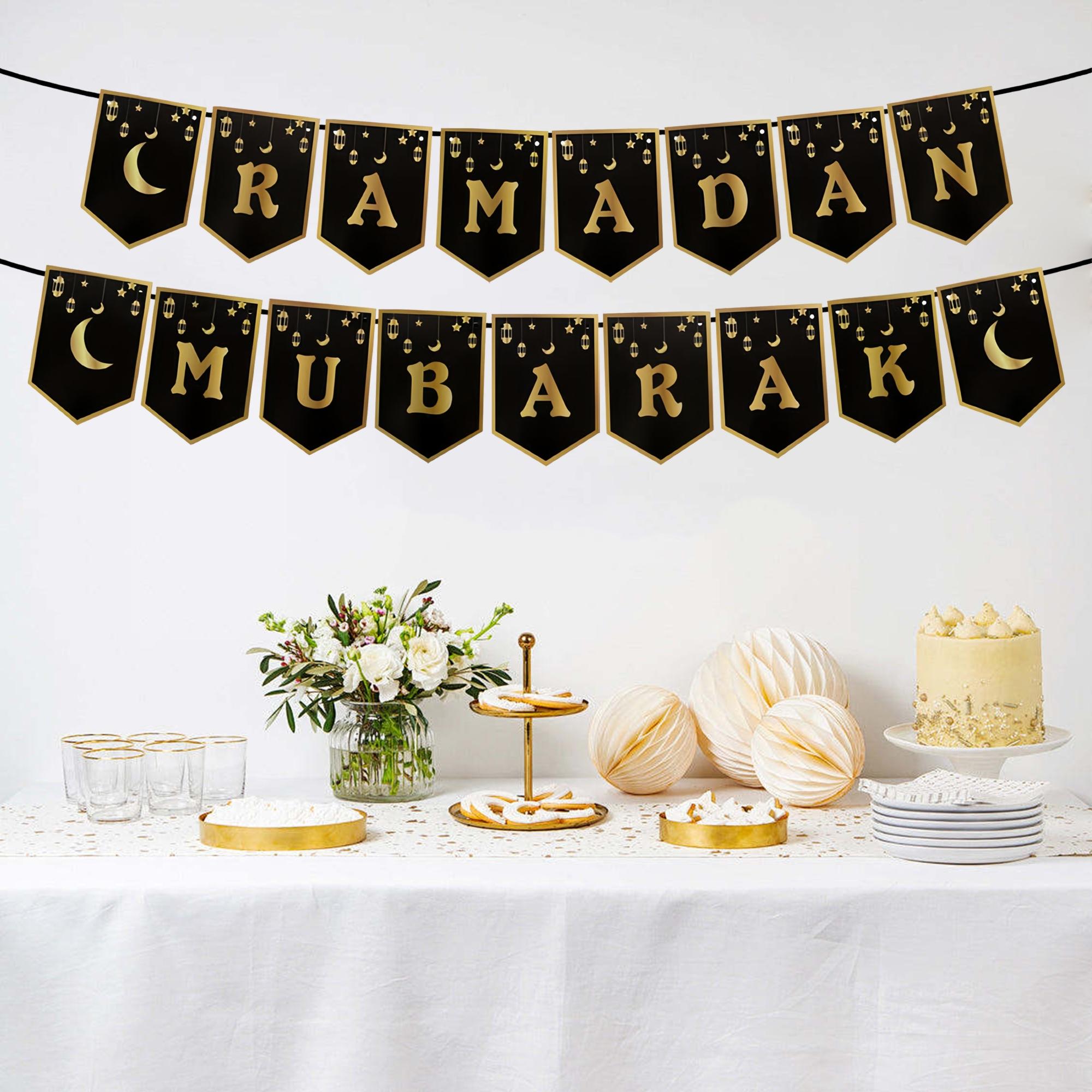 2sets Eid Mubarak Paper Banner Garland 2026 Ramadan Moon Star Hanging flag Home Ornaments Party Decoration Party Decorations Banners