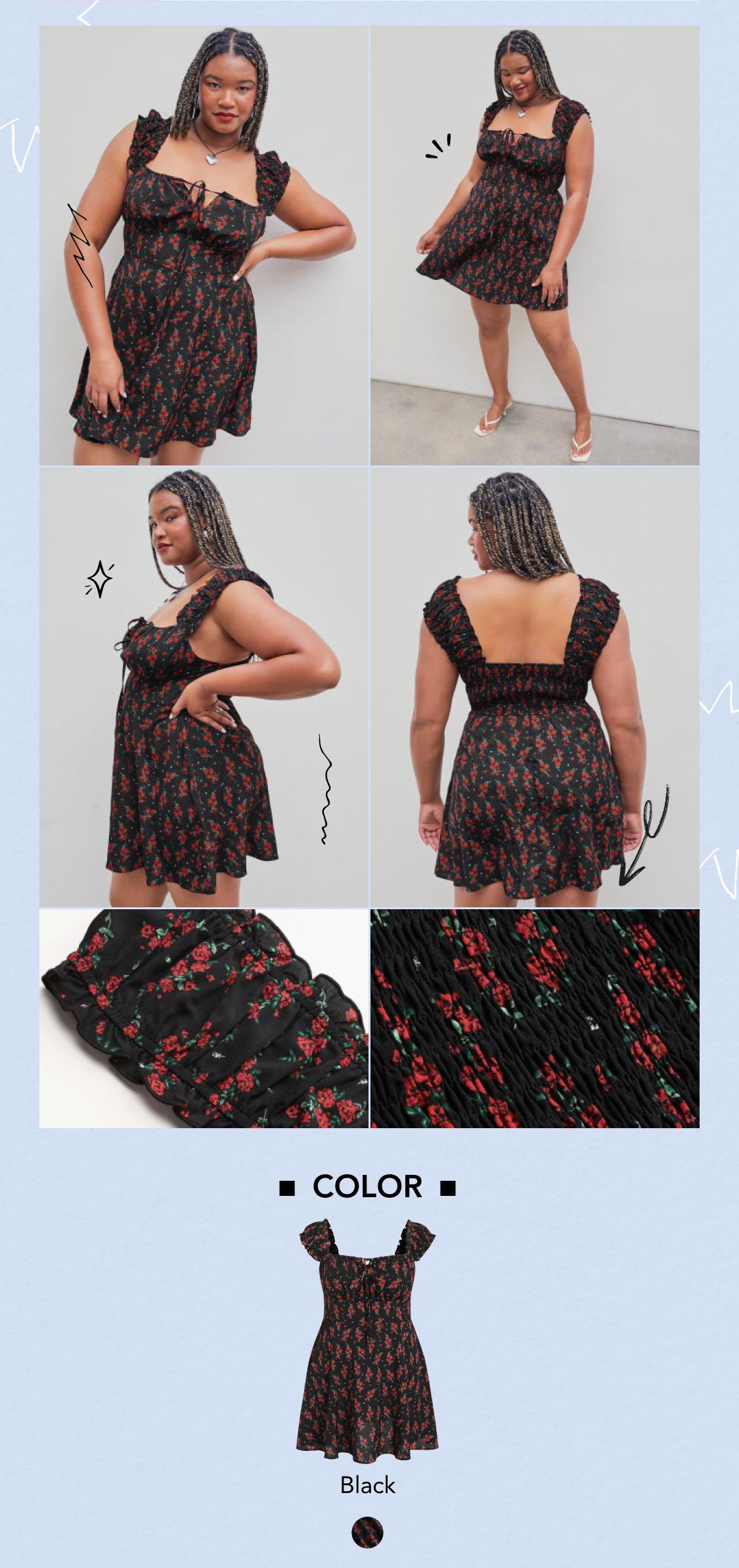 Cider [size 12/14-26] Rose Square Neck Ruffle Mini Dress Curve & Plus, Casual Womenswear