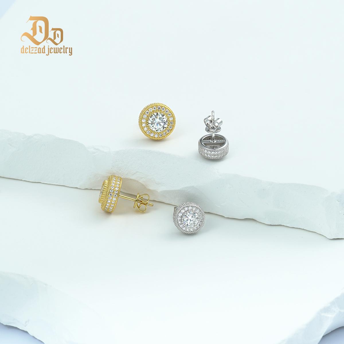 Delzzad 18k Gold-Plated Double Halo Ice Lab-Created Moissanite Stud Earrings Moissanite Jewelry Perfect Birthday Mother’s Day Christmas Gift for Men Women