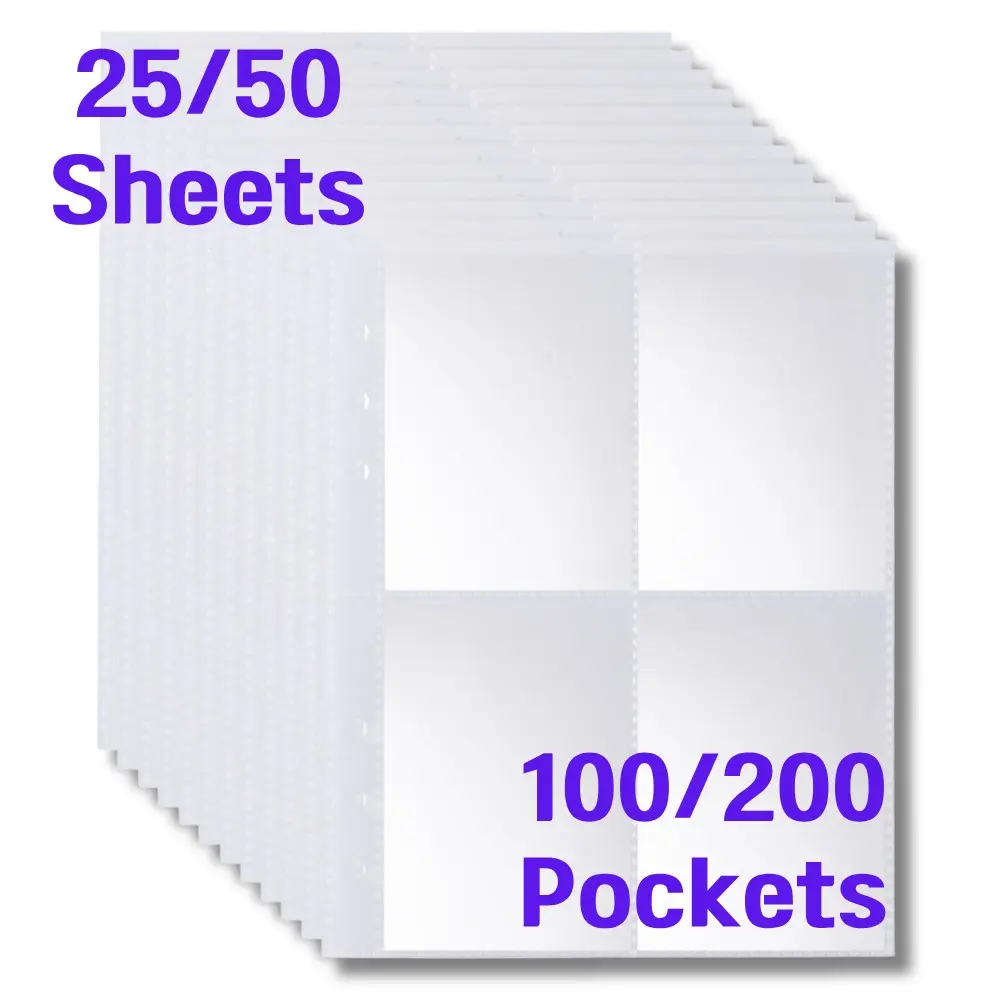 A5 6-Ring Binder Photocard Sleeves 4-Pocket Page Protectors Clear Double-Sided Trading Card Refill Pages for Kpop Album Sports Cards