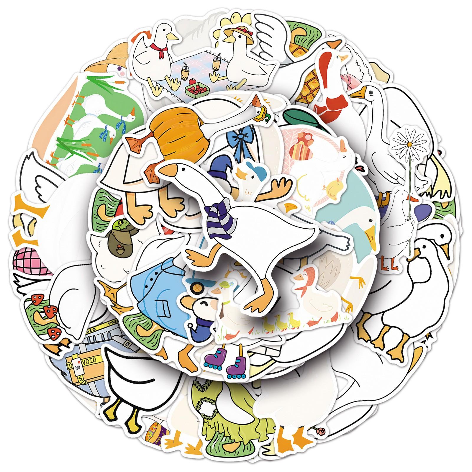 50pcs Cute Goose Stickers, Kawaii Goose Waterproof Vinyl Decals, Cartoon Animal Stickers for Laptop, Water Bottle, Luggage, DIY Scrapbook