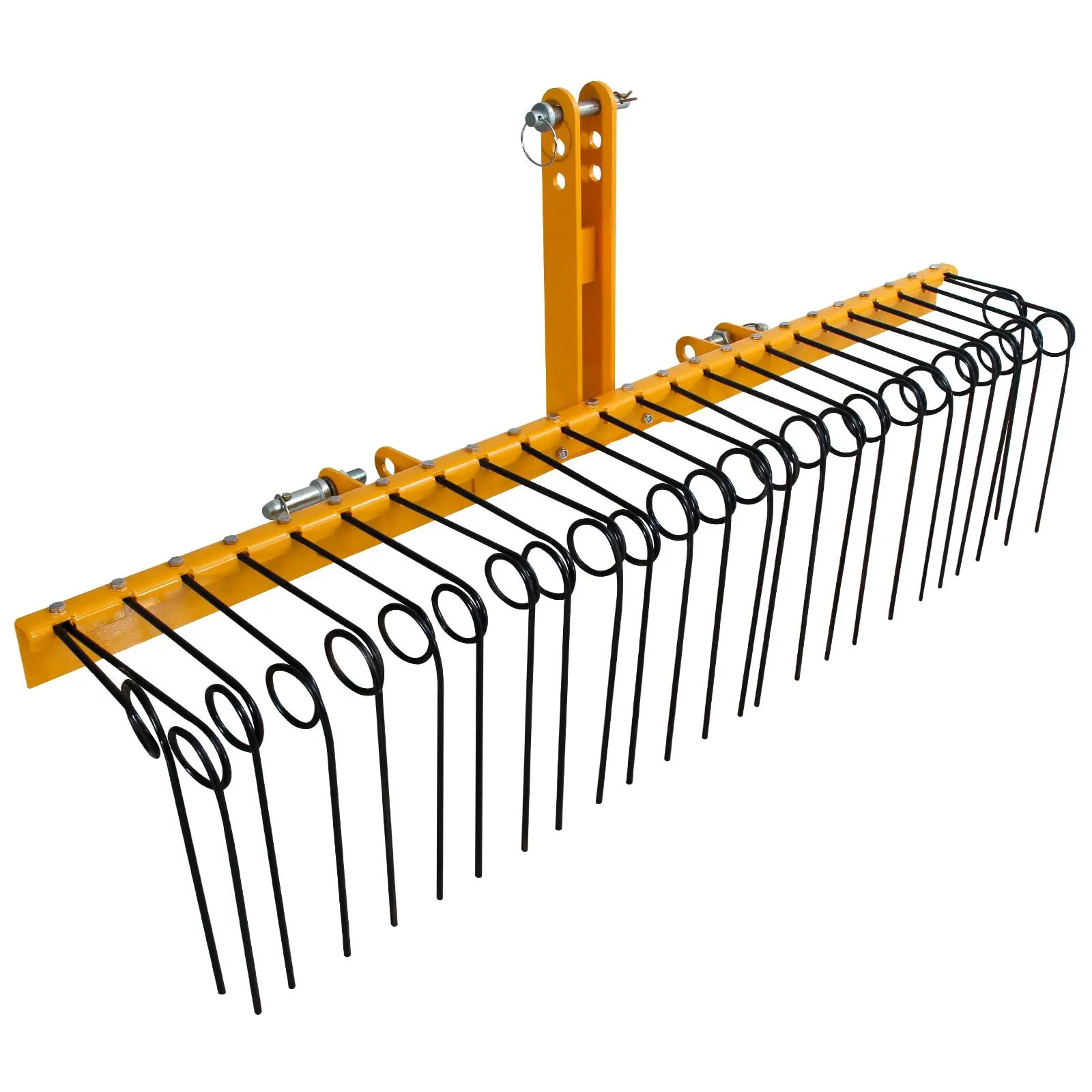 152cm Pine Straw Rake for Tractor, Heavy Duty 3 Point Landscape Rake with 26 Spring Steel Tines, Tow Behind Dethatcher for Pine Needles Leaves Debris, Cat 0/1 Hitch