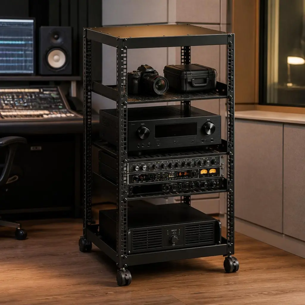 19" Open Frame Server Rack 300 LBS Heavy Duty Rolling AV Audio Rack Network Cabinet with Wheels for Home Lab Office