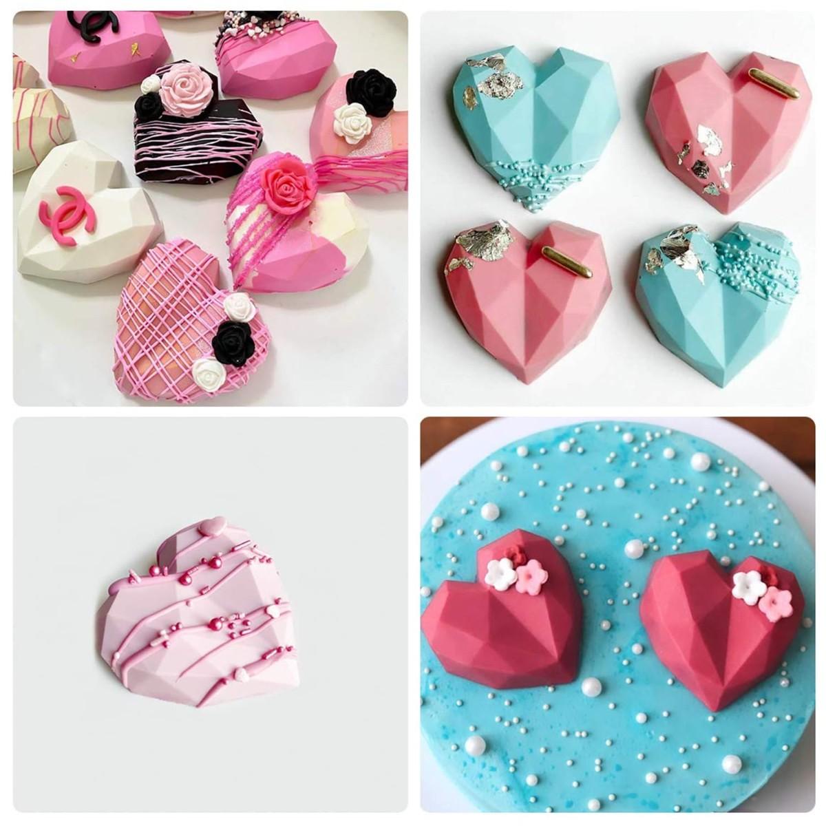 1pc 8-Cavity Diamond Heart Silicone Mold Valentine’s Day Chocolate Candy Mousse Cake Bomb Mold for Baking Heart Shaped Soap Making Mold