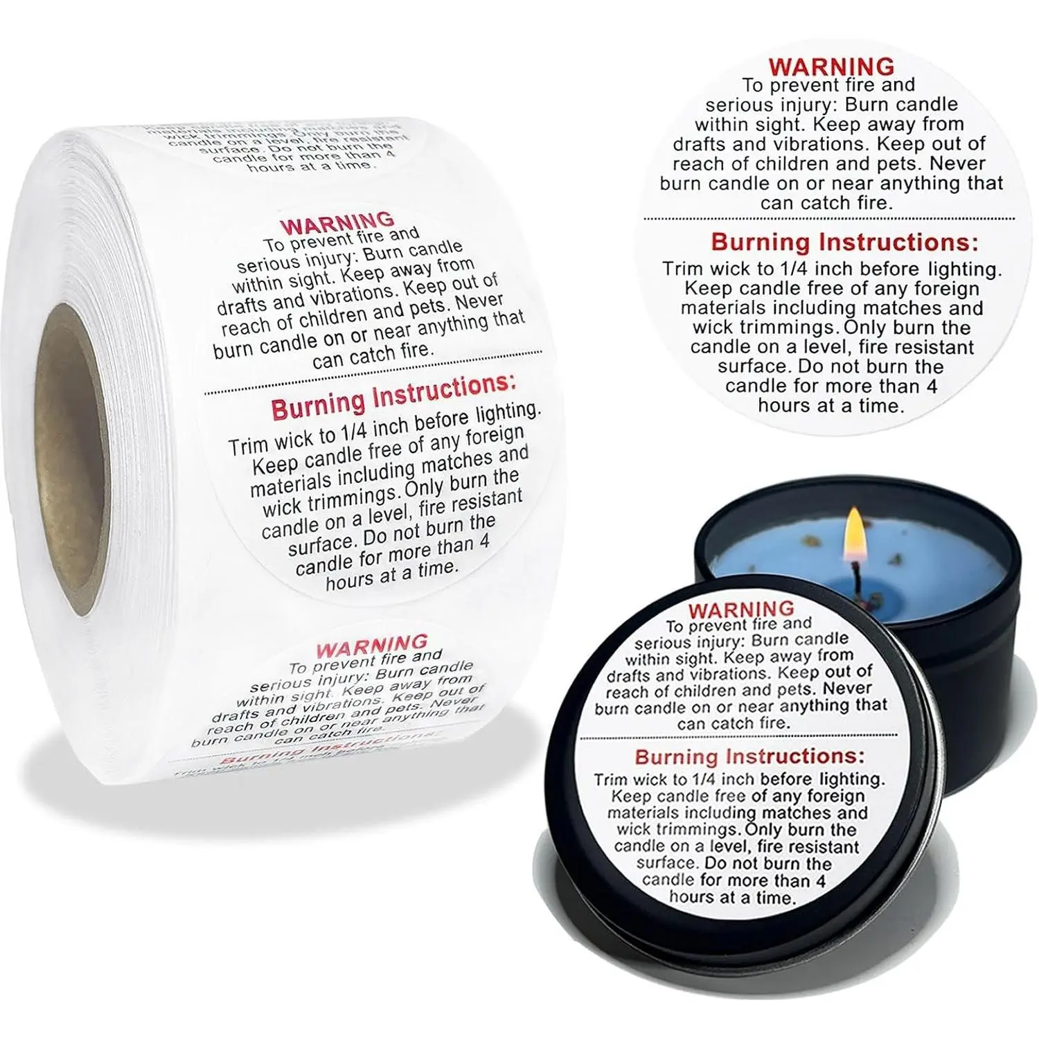 1000 Pcs Candle Warning Labels 1.5 Inch Candle Jar Container Safety Labels Warning Sticker for Candle Jars, DIY Candle Making Supplies