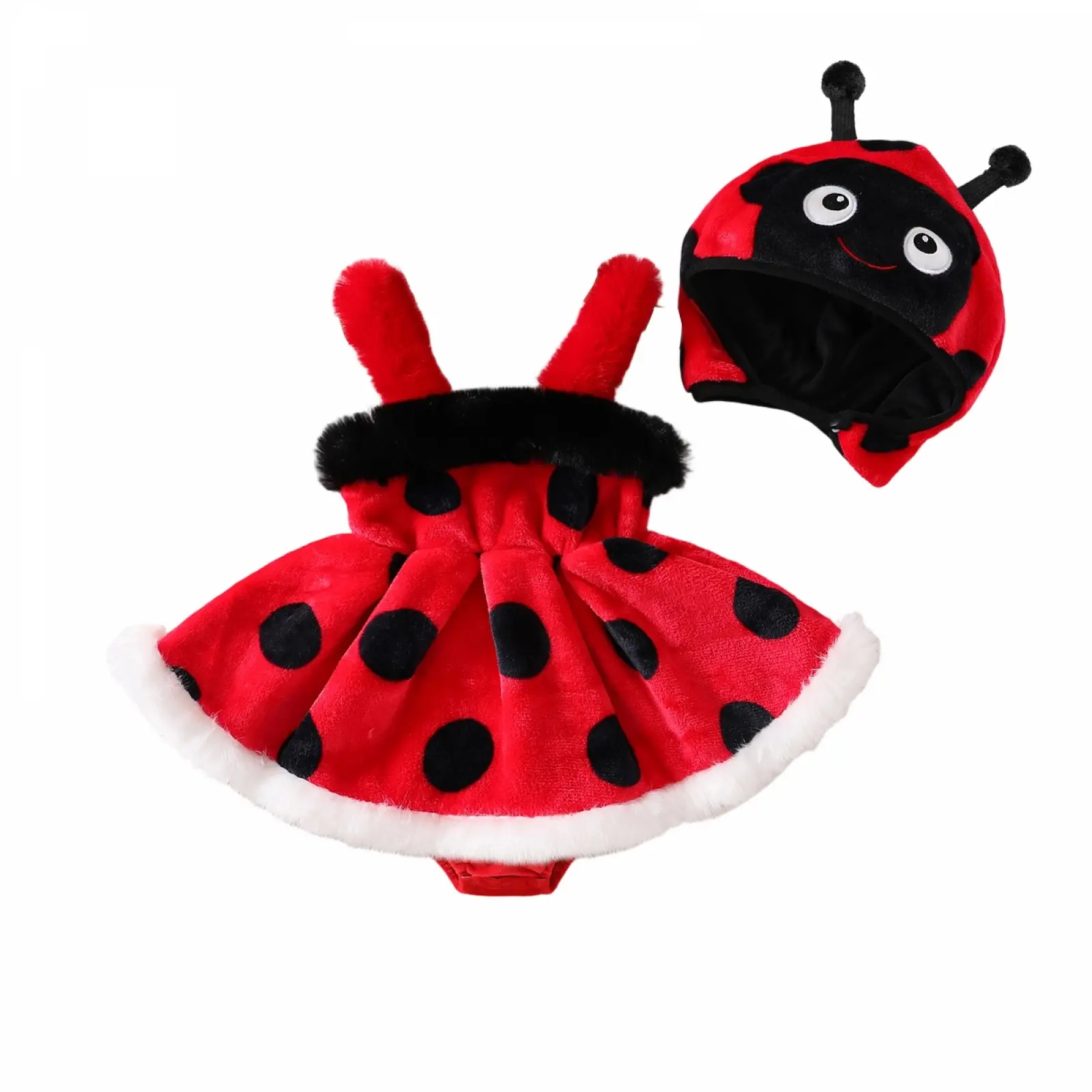 FOCUSNORM Baby Girl Halloween Ladybug Costume Outfits Sleeveless Romper Dress and Headband 2Pcs Halloween Costume Baby Fall Winter Clothes