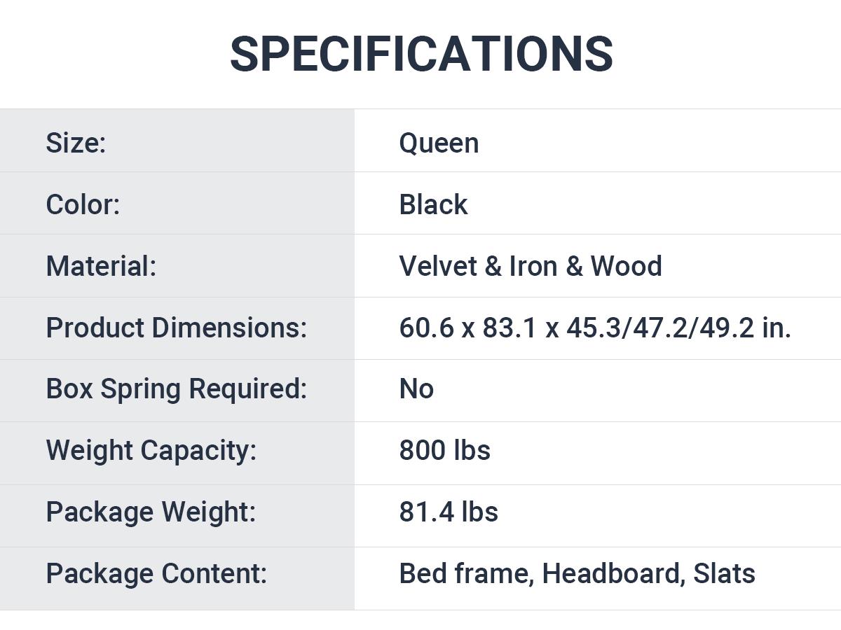 Allewie Full/Queen/King Velvet Upholstered Bed Frame - 【Frame Only No Mattress】Adjustable Tiara Headboard with Diamond Button Tufting & Wood Slats, Black, #TikTokShopBlackFriday #Christmas Gifts