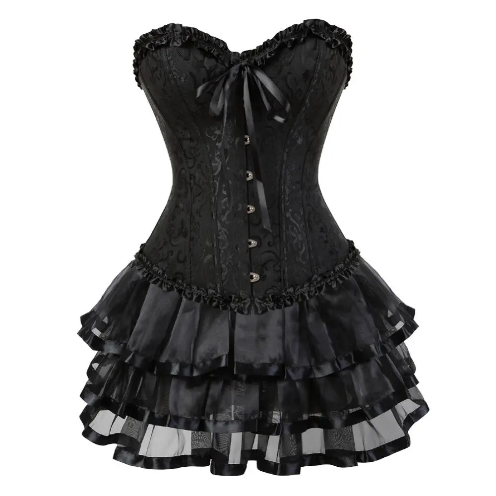 Corset Plus Size Dress Skirts Set Tutu For Women Party Bustiers Costume Sexy Lace up Vintage Corselet Clothing Black