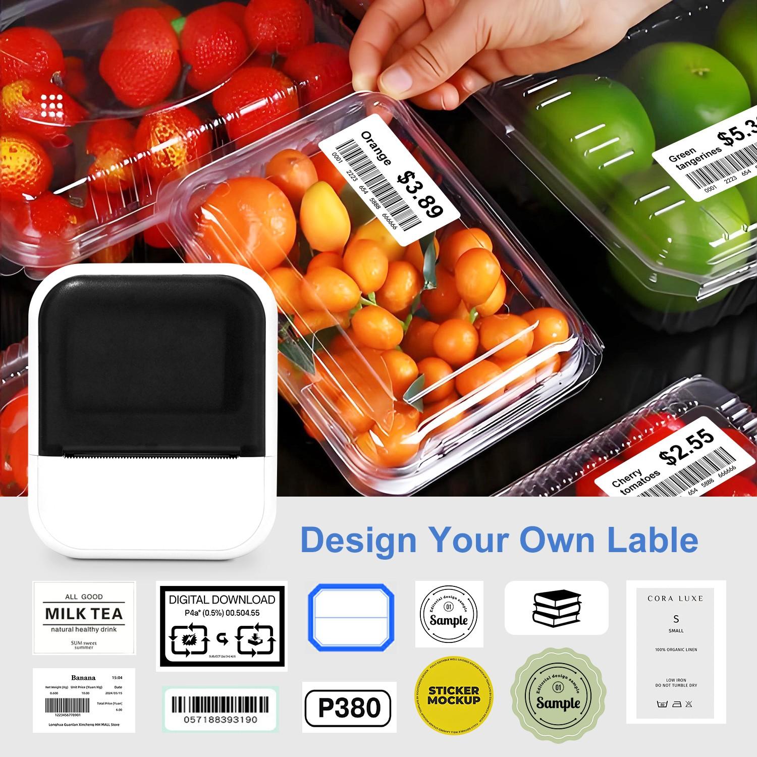 Portable Inkless Thermal Label Printer, Bluetooth-compatible Mini Label Maker for Small Business, Price Tags & Home Organization, Tattoo Design Printing