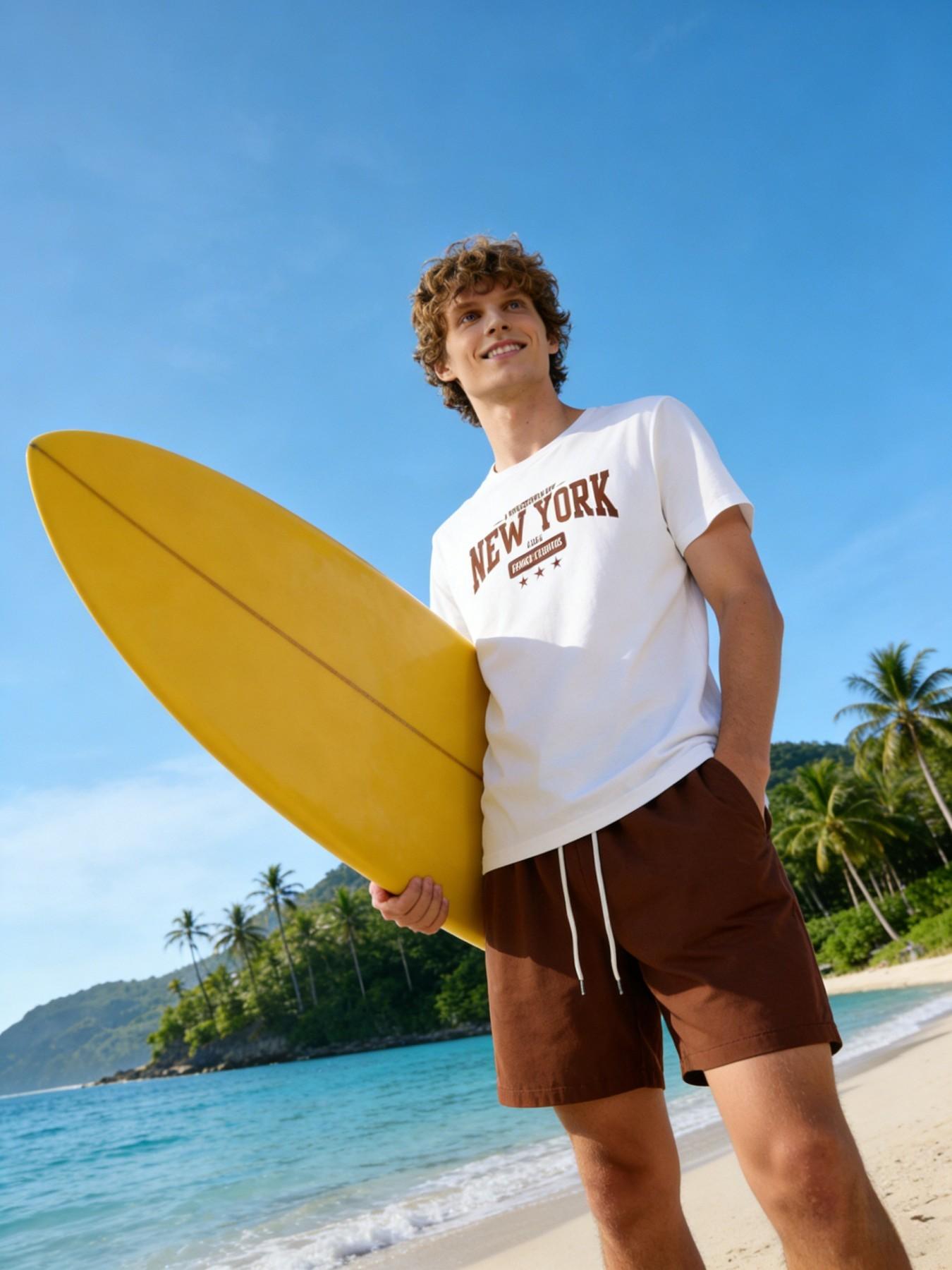 Men's Island-Style American Letter Print Set: Lightweight, Breathable Summer Short-Sleeve Shirt and Shorts Two-Piece Set for Travel