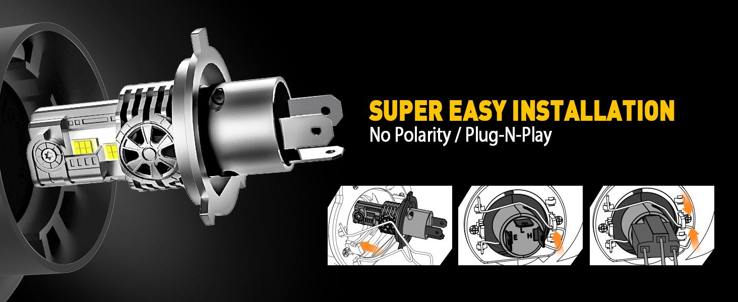 36000LM H4/9003/HB2 LED Headlight Bulbs,900% Super Bright Hi/Low Beam,6500K Cool White,1:1 Halogen‑Compatible Fog Lights Kit With High‑Speed Cooling Fan