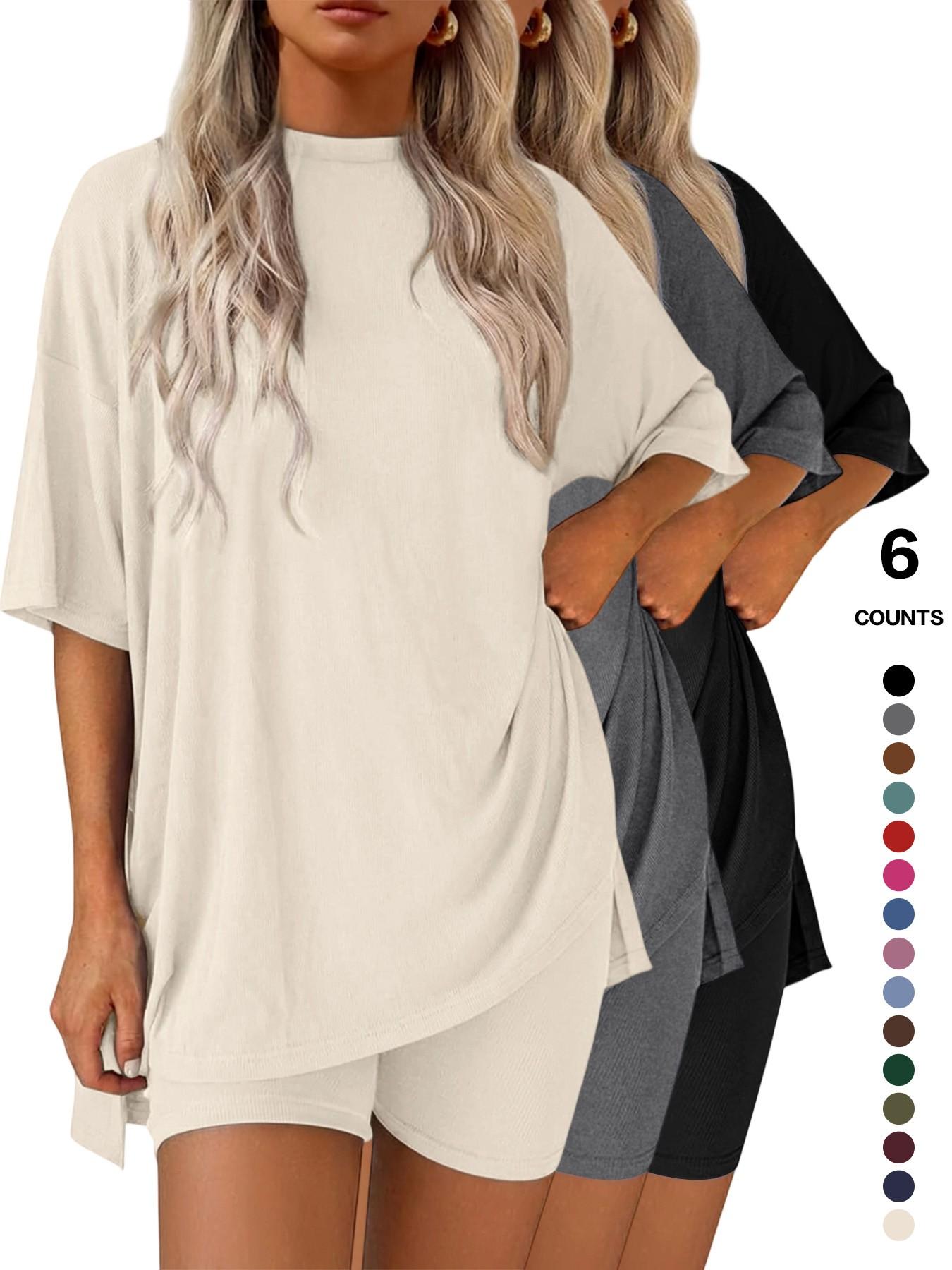 Lounge Set Cozy Mama Set, Women 2 Piece, Oversized Crew Neck T-Shirts for Comfort and Style