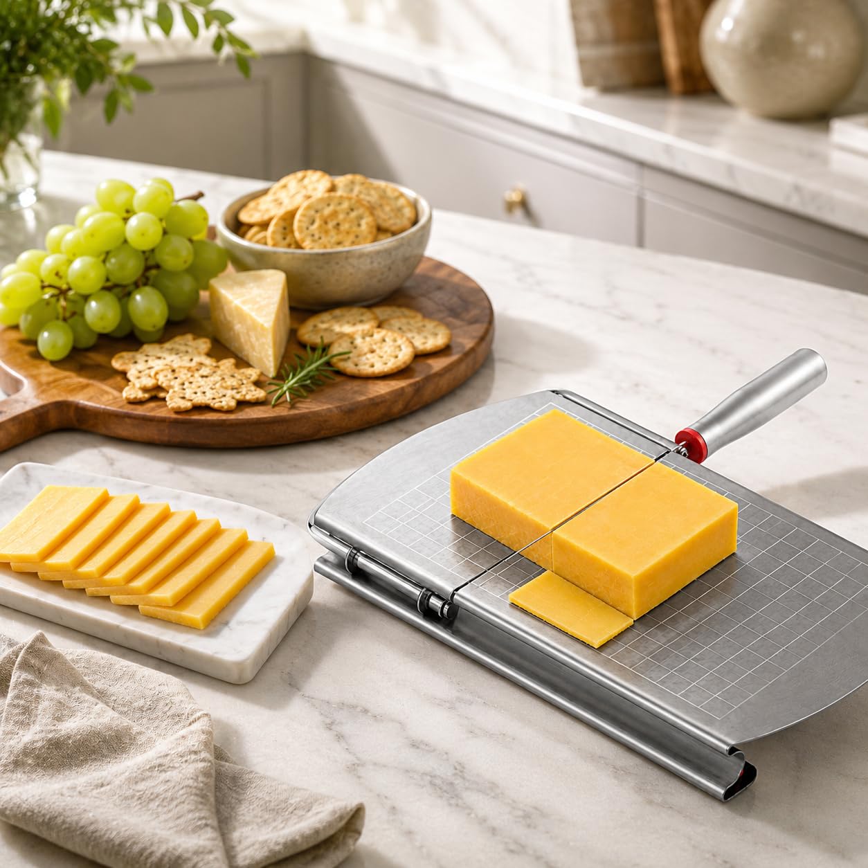 1 Pack Stainless Steel Butter Cutting Board, Handheld Cheese Slicer Board, Vegetable and Sausage Cutter, Multipurpose Kitchen Tool for Cutting Cheese Butter Sausage and Fruits