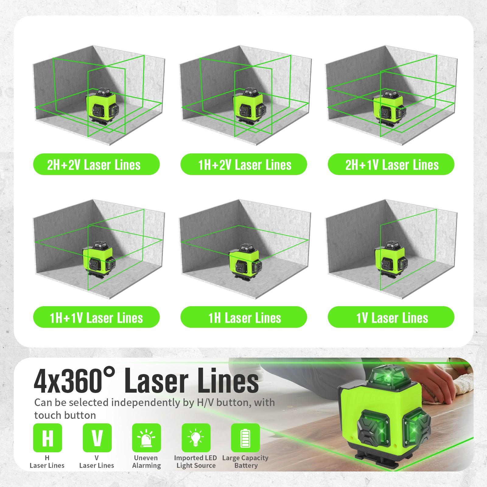 GZG 4D Laser Level Tool for Accurate Measurements, High Precision Laser Leveling Instrument for Construction & DIY Projects