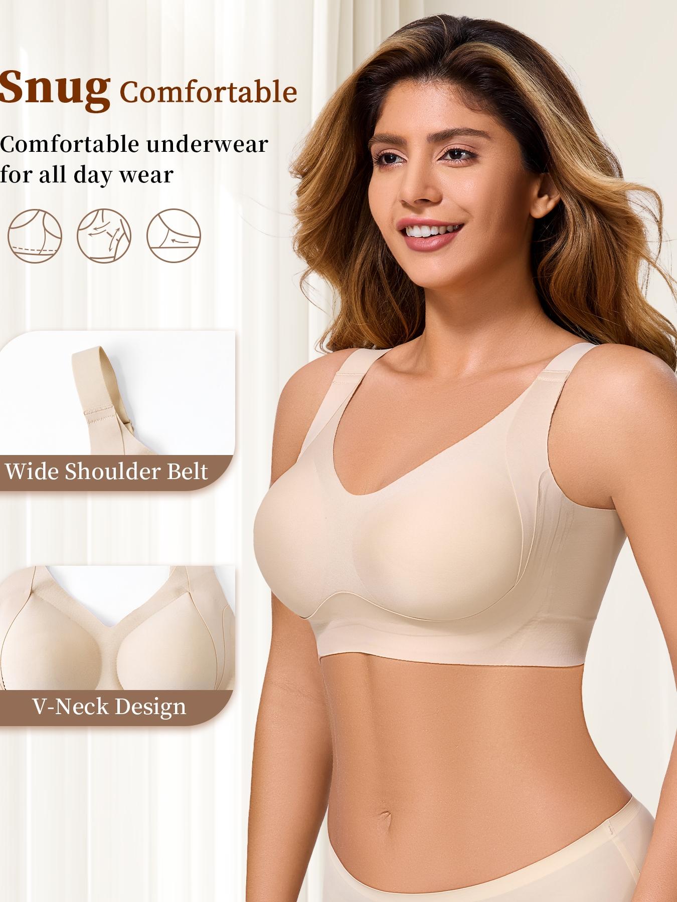 Women's Full Coverage Wireless Bra, No Steel Cup, Medium Support, Fitted Design, Casual Style, Wide Shoulder Straps, Plain Pattern