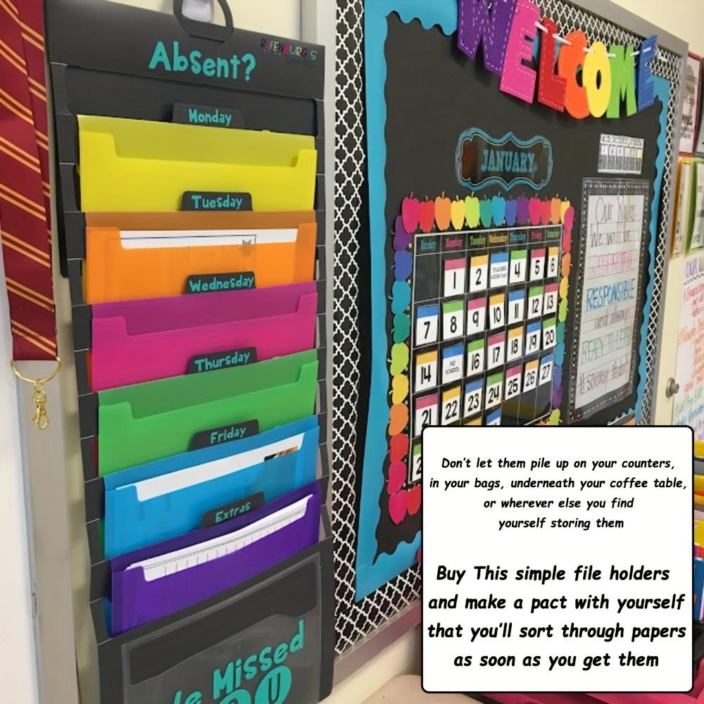 Wall-Mounted File Organizer, 6-Tier Hanging Folder Storage, Office Document Holder, Multi-Color, 36-Inch, Ideal for Organizing Files