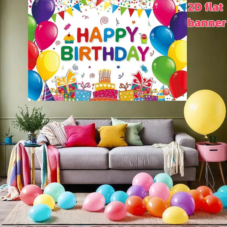 Colorful Happy Birthday background banner, birthday party decoration banner, made of polyester material, suitable for living rooms, bedrooms, offices, birthdays, anniversaries, home decoration, outdoor and indoor parties, photography background cloth