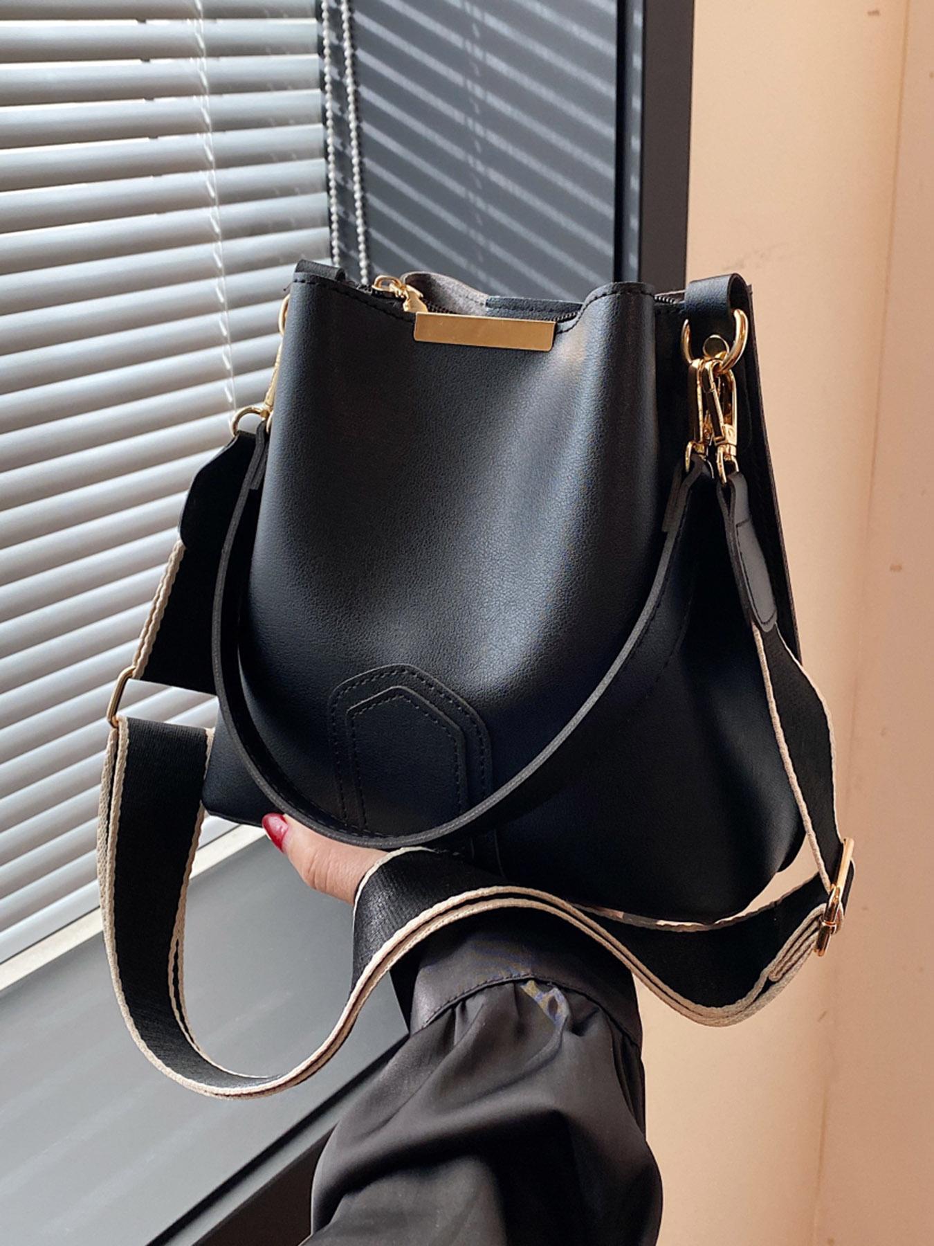 Women's Elegant PU Bucket Bag, Fashionable Vintage Classic Texture Shoulder Bag with Wide Strap, Casual Versatile Crossbody Bag for Work, Commuting and Daily Use