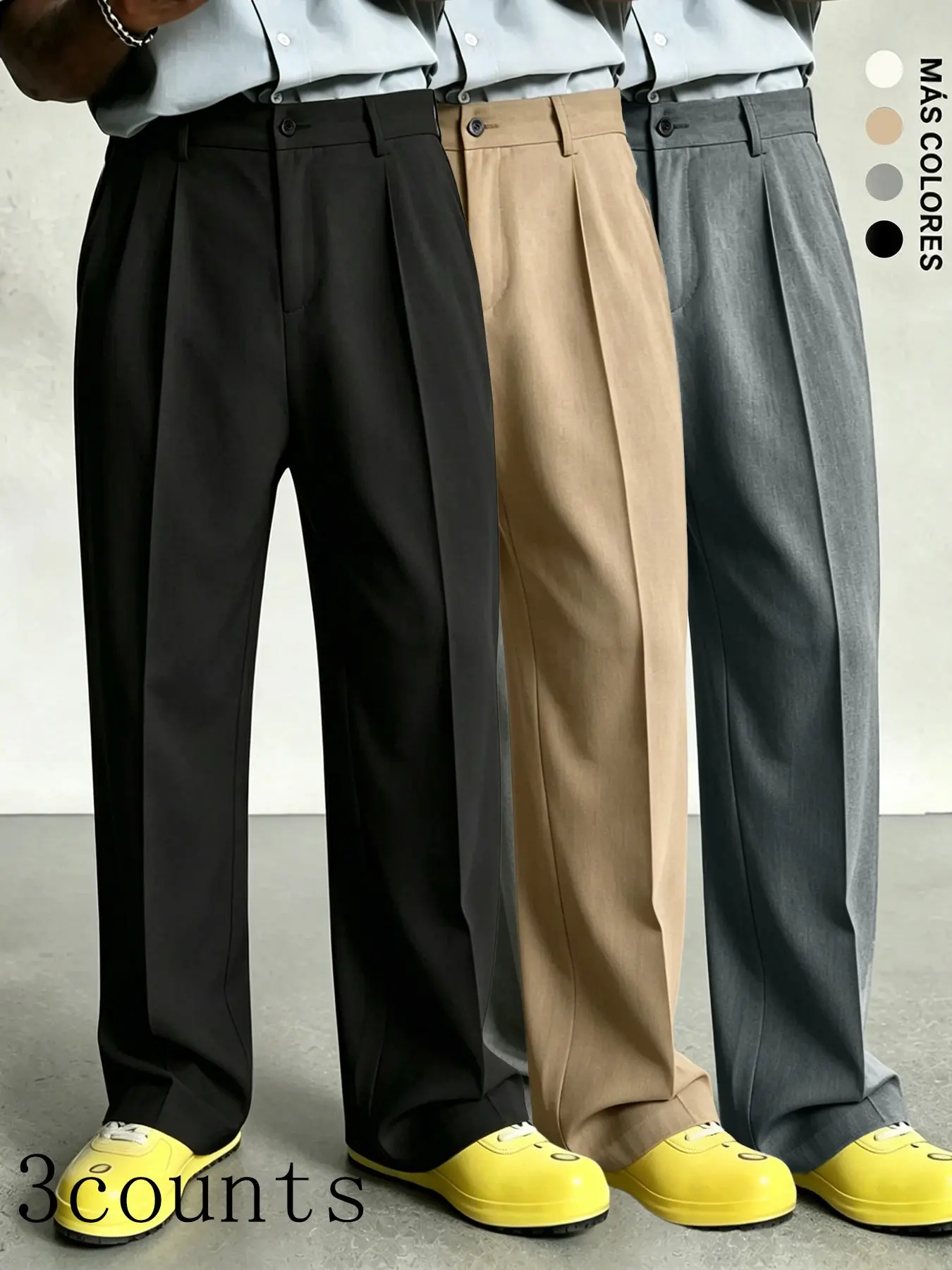 Men's Pleated Wide Leg Suit Pants, Trouser, Casual Loose Fit Baggy, Business, Formal Wear & Street Style, Mid Waist, Drawstring Waist, All Seasons